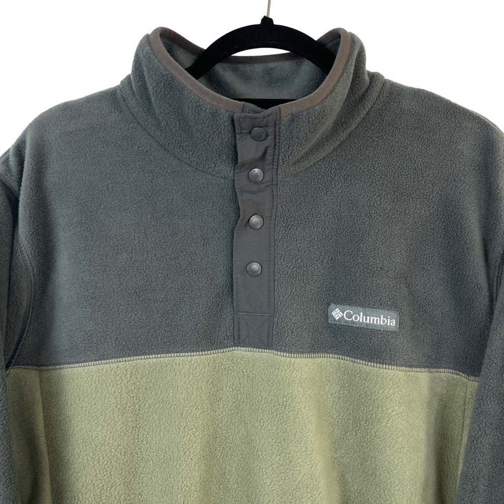 Columbia Mens‎ Large Fleece Pullover Snap Button Mock Neck Green Gray